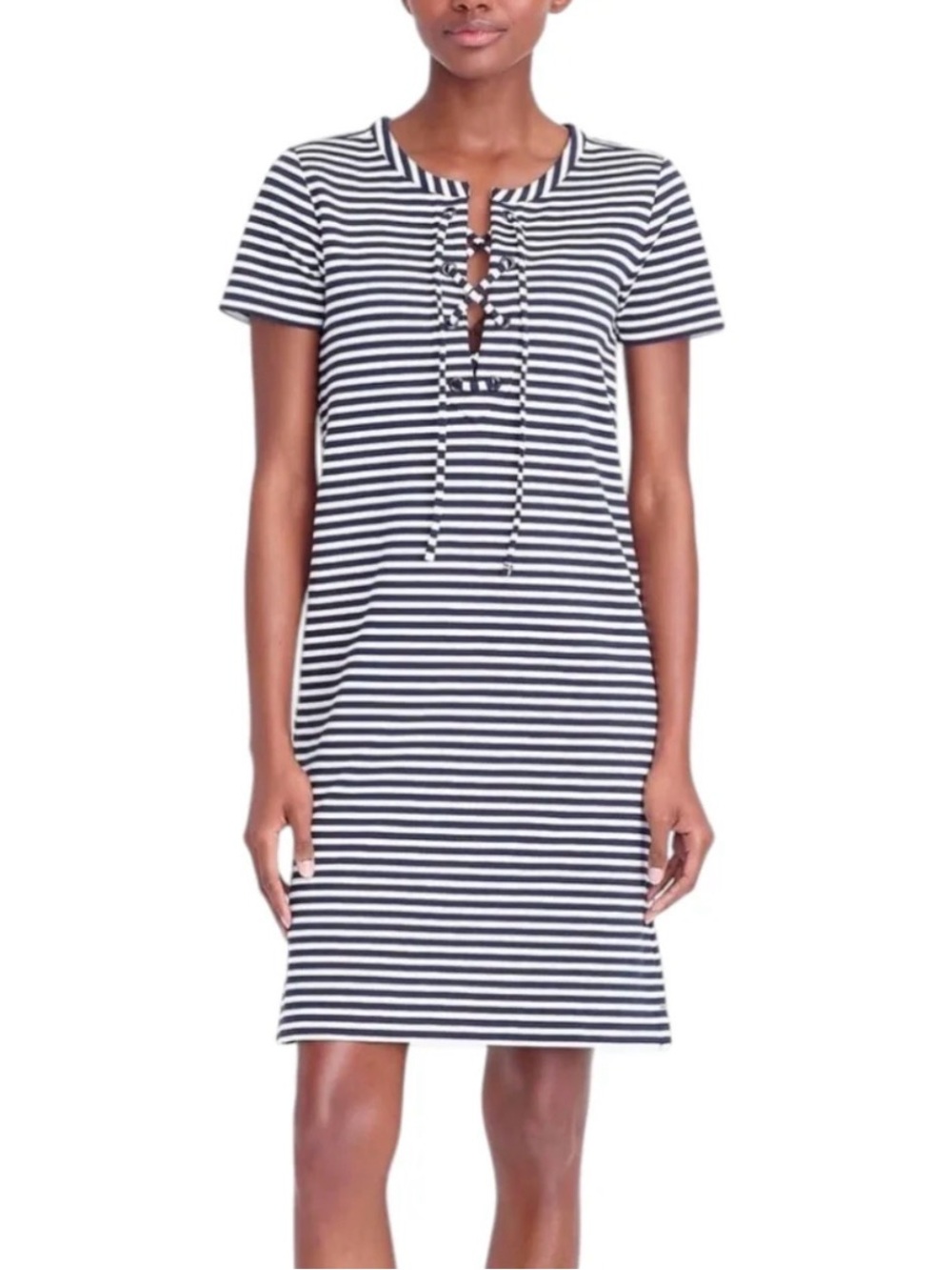 J. Crew Black and White Striped Short Sleeve Dress